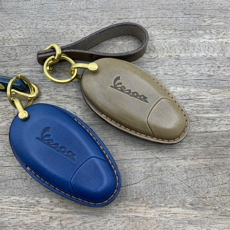 Vespa Smart Key Leather Case – Handmade Cover with Matching Lanyard, Custom Colors