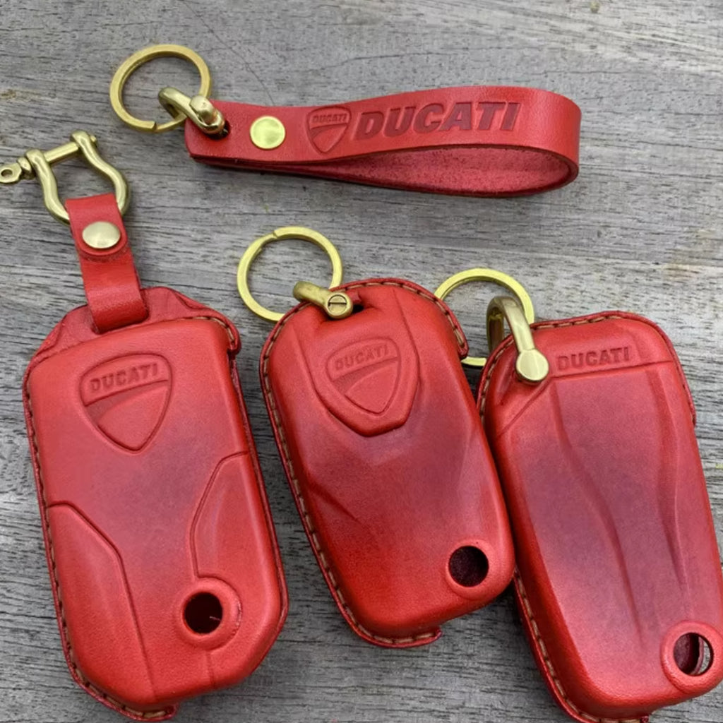 Ducati Key Leather Case Set – Handcrafted Full-Grain Leather Covers with Optional Lanyard