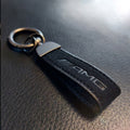 Premium Alcantara & Leather Keychain for Mercedes-AMG - Red Suede Key Fob Strap - Luxury Automotive Accessory