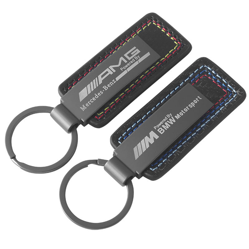 BMW M Motorsport premium leather keychain with metal engraved plate
