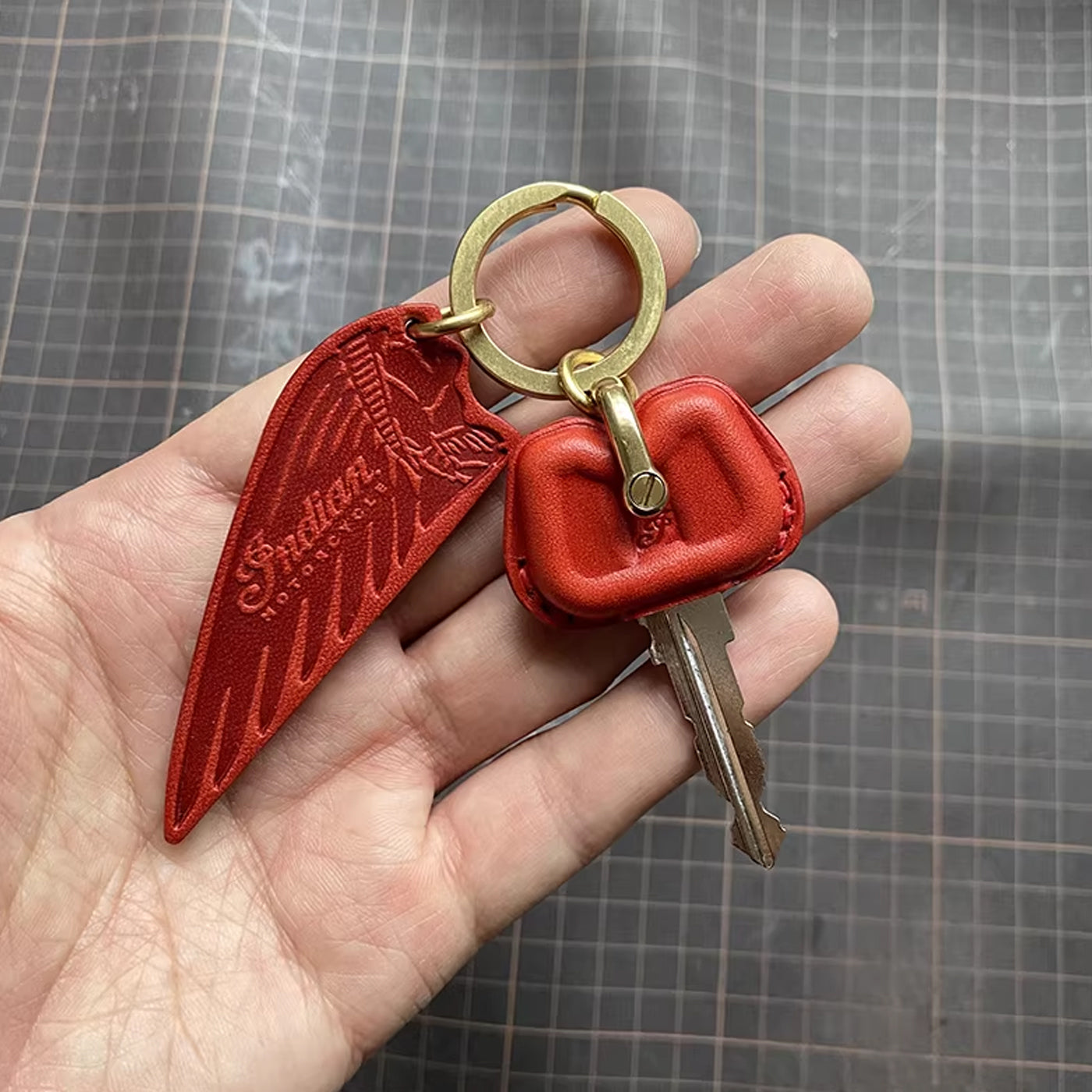 Handcrafted Indian Motorcycle Leather Key Fob Cover - Scout / FTR 1200 Feather Edition
