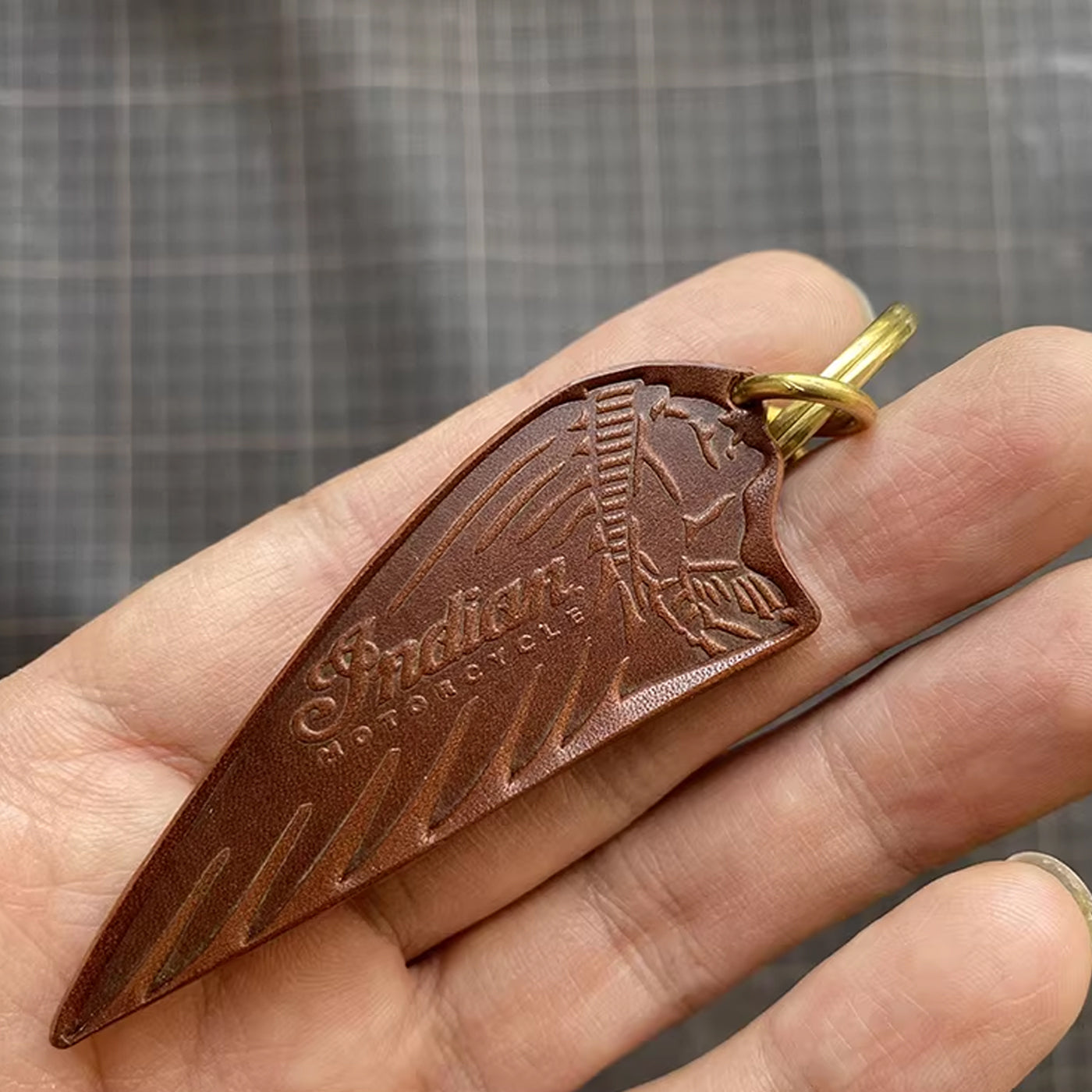 Handcrafted Indian Motorcycle Leather Key Fob Cover - Scout / FTR 1200 Feather Edition