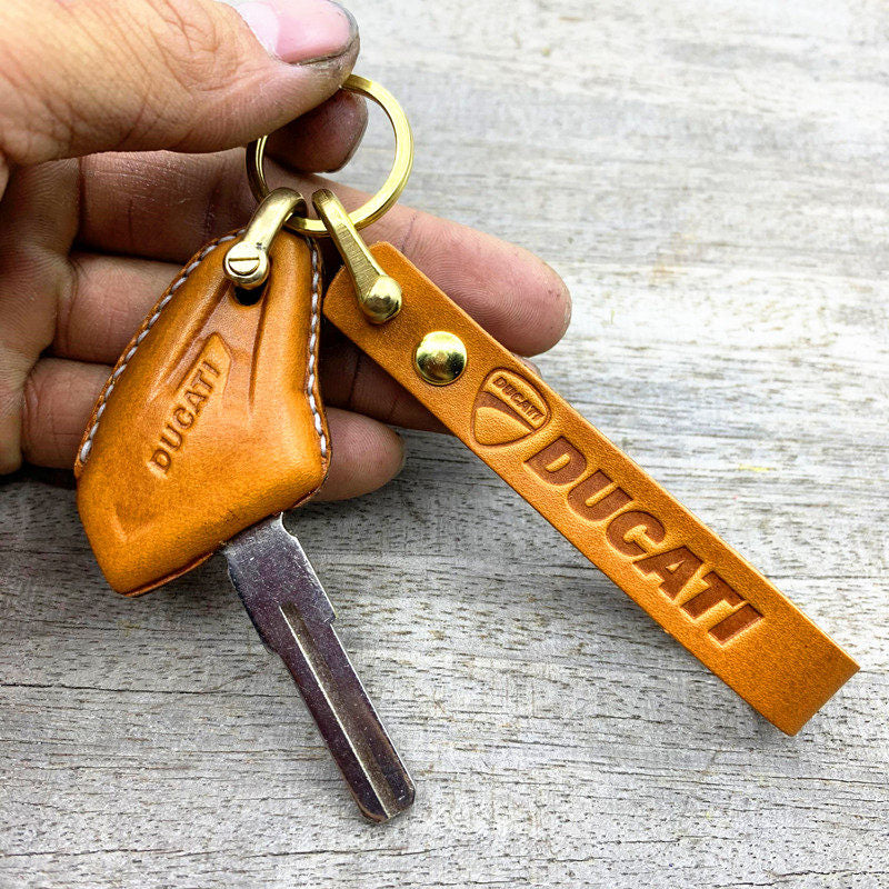 Ducati MTS950 leather key case and lanyard set with brass hardware
