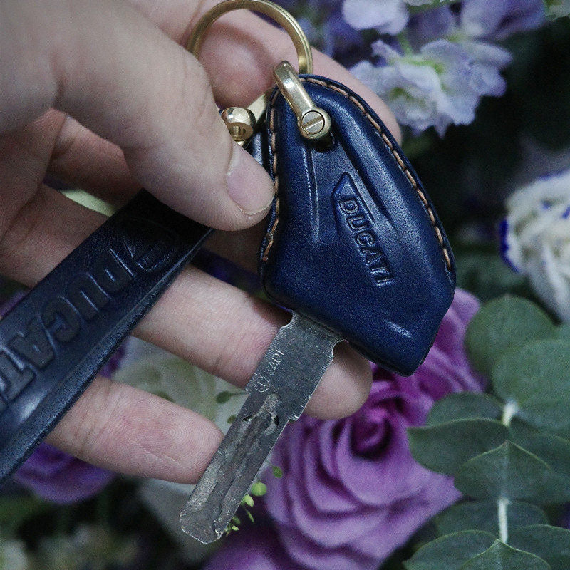 Ducati Scrambler leather key cover bottom-entry installation detail