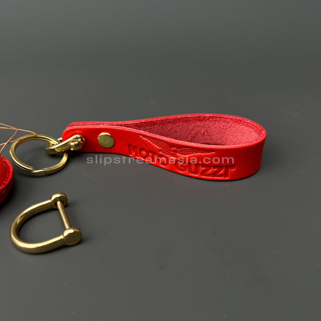 Moto Guzzi / Aprilia Round Smart Key Leather Case with Lanyard – Handmade Vegetable-Tanned Leather