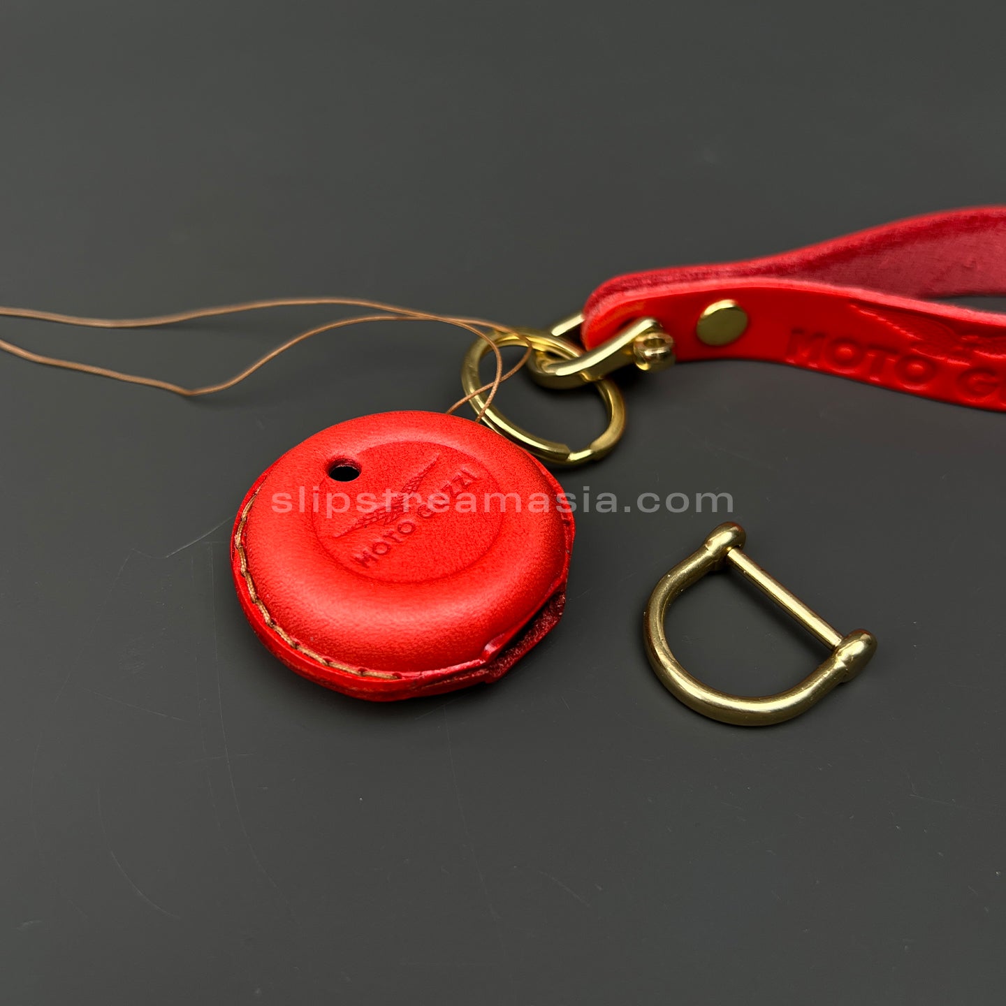 Moto Guzzi / Aprilia Round Smart Key Leather Case with Lanyard – Handmade Vegetable-Tanned Leather