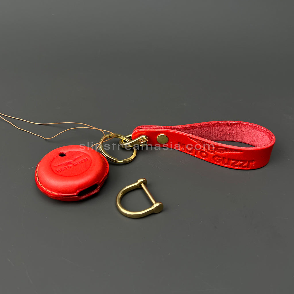 Moto Guzzi / Aprilia Round Smart Key Leather Case with Lanyard – Handmade Vegetable-Tanned Leather