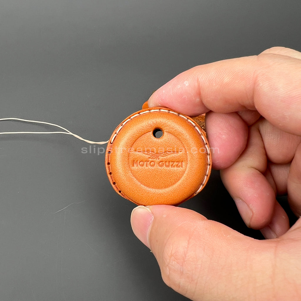 Moto Guzzi / Aprilia Round Smart Key Leather Case with Lanyard – Handmade Vegetable-Tanned Leather