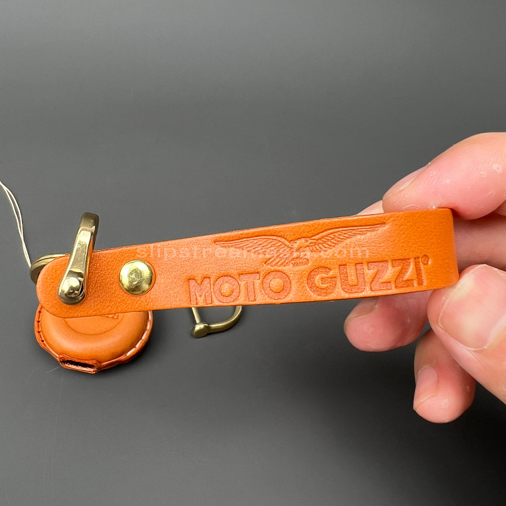 Moto Guzzi / Aprilia Round Smart Key Leather Case with Lanyard – Handmade Vegetable-Tanned Leather