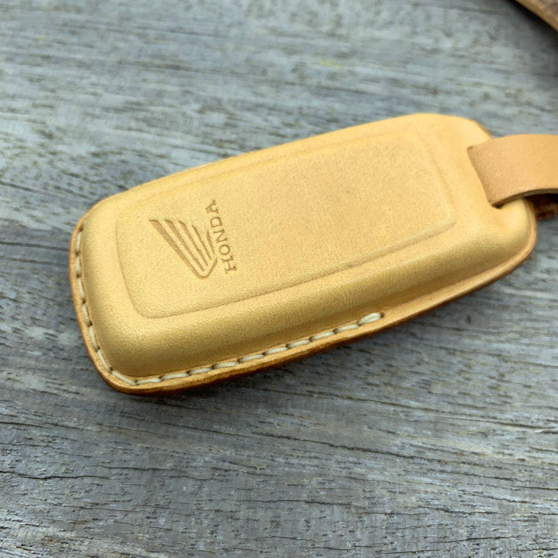 Honda ADV350 2023 handmade leather key fob cover in tan yellow