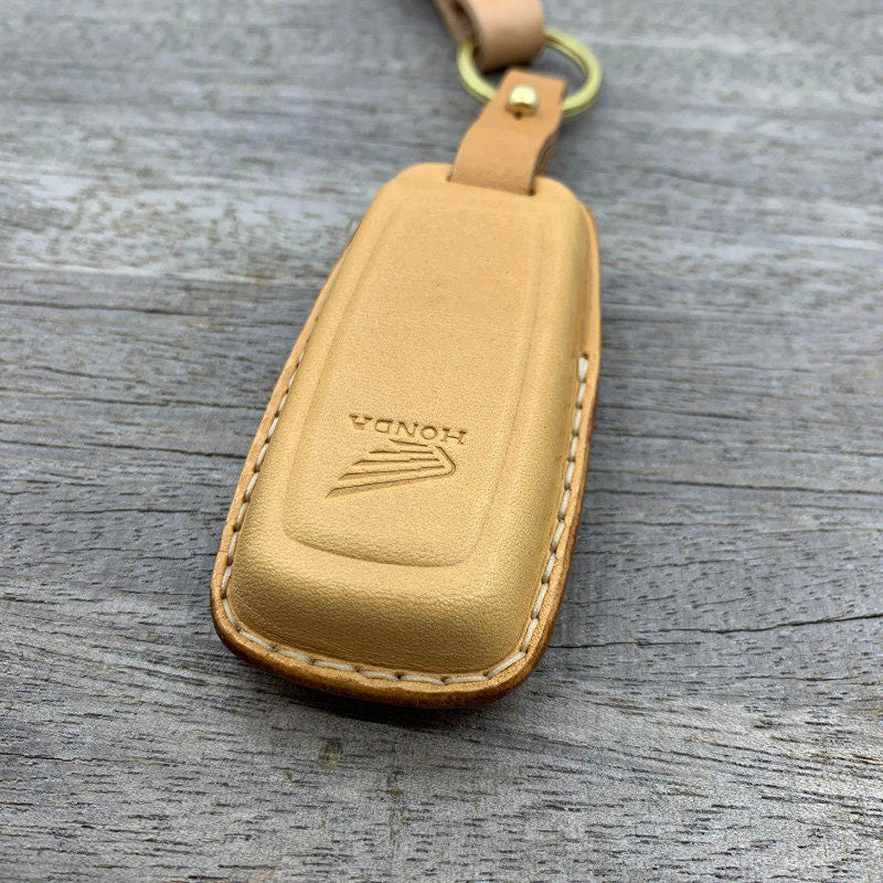 Honda ADV350 2023 handmade leather key fob cover in tan yellow