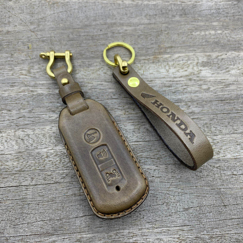 Honda Forza350 leather smart key case in dark navy with stitching detail