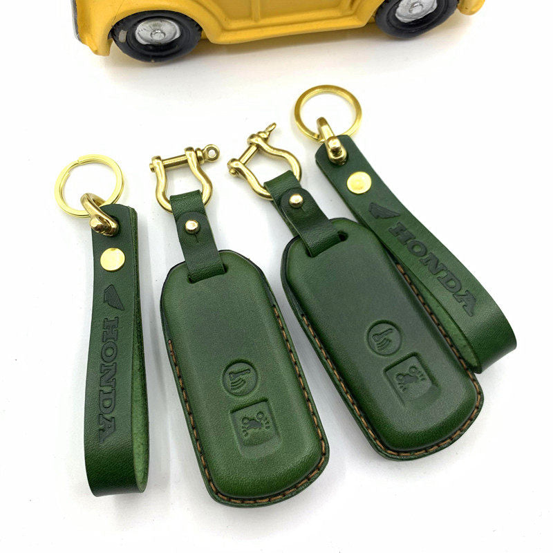 Honda PCX150 CB125R handmade leather key cover in green with brass hardware
