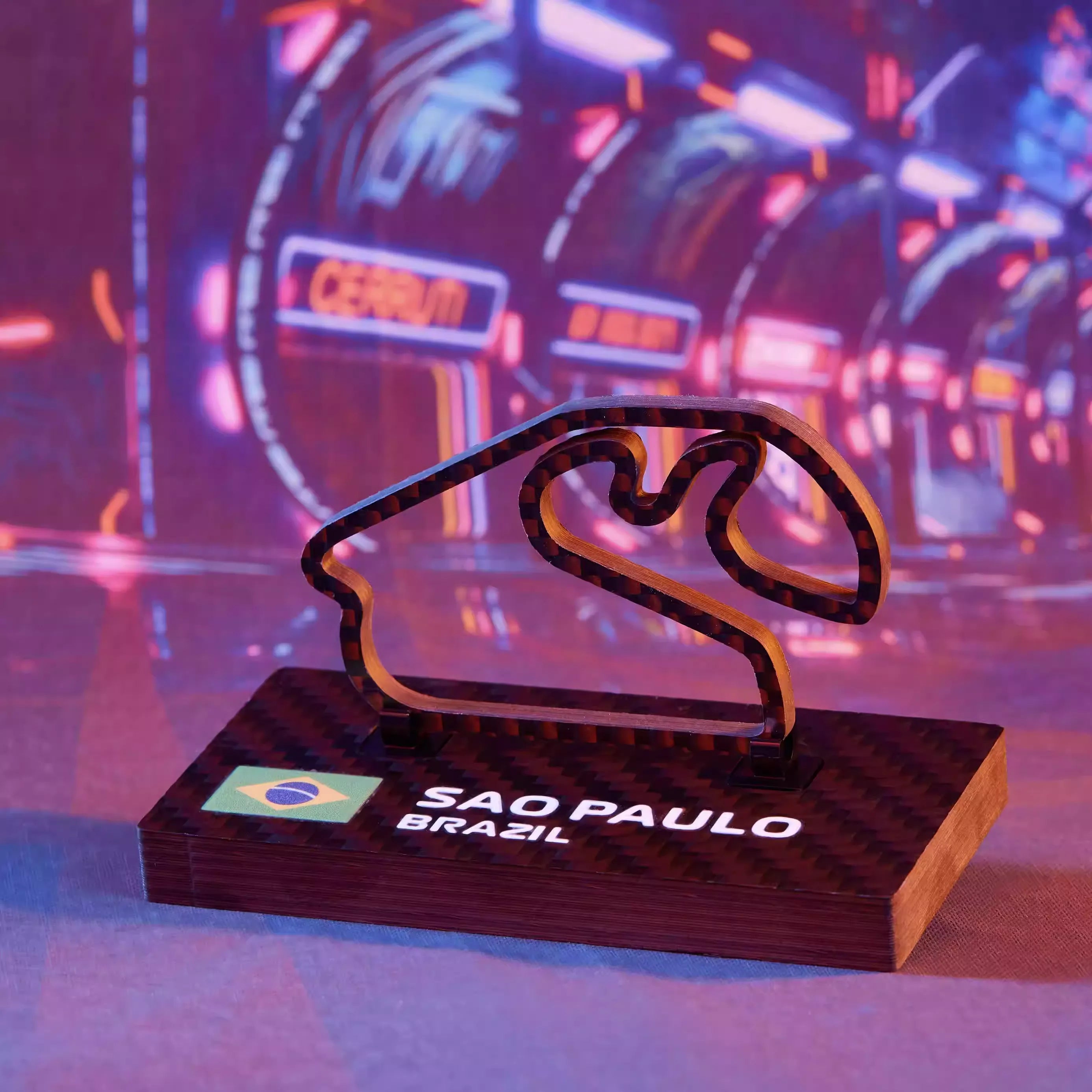 Brazil Sao Paulo F1 2026 Circuit Track Ornament - Carbon Fiber Desk Decor
