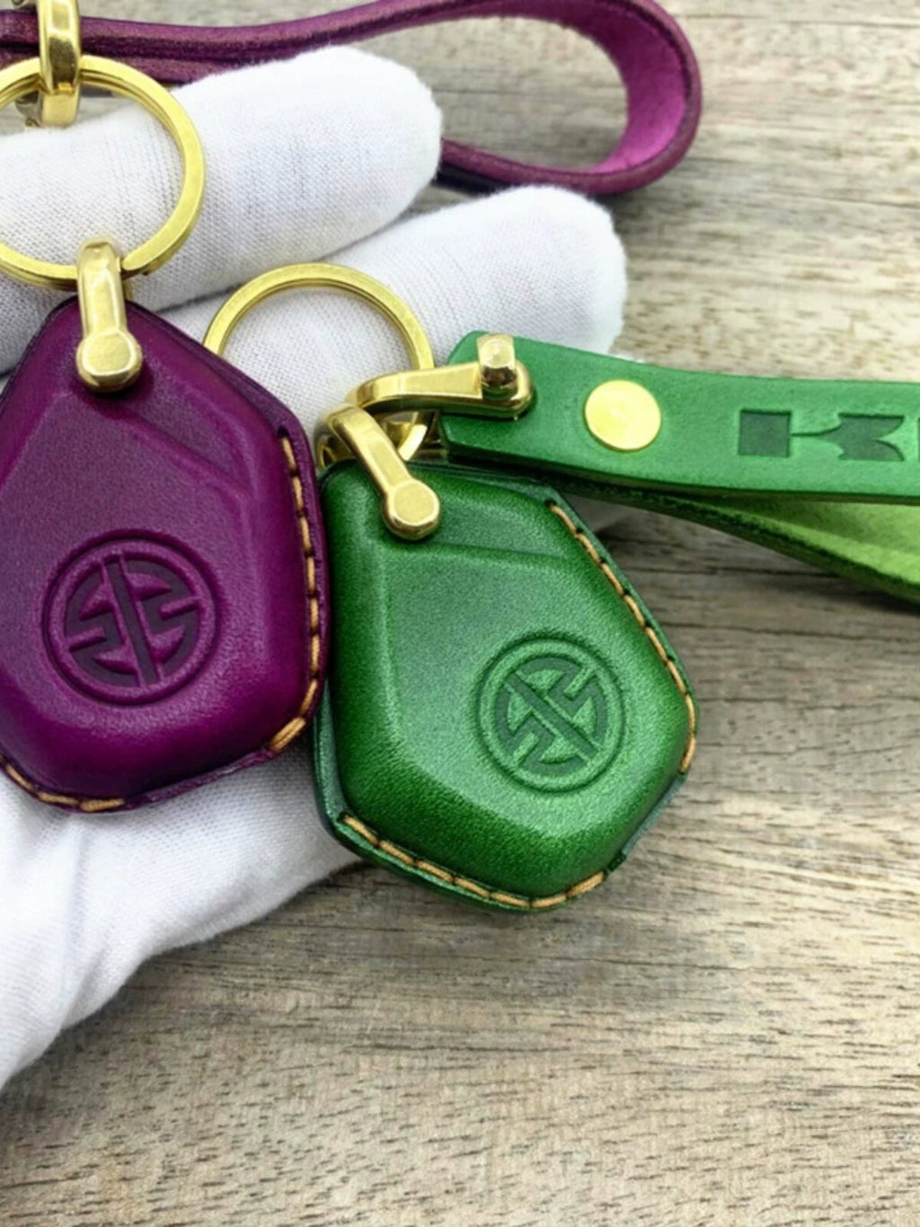 Kawasaki H2 H2R leather key case and embossed logo lanyard set
