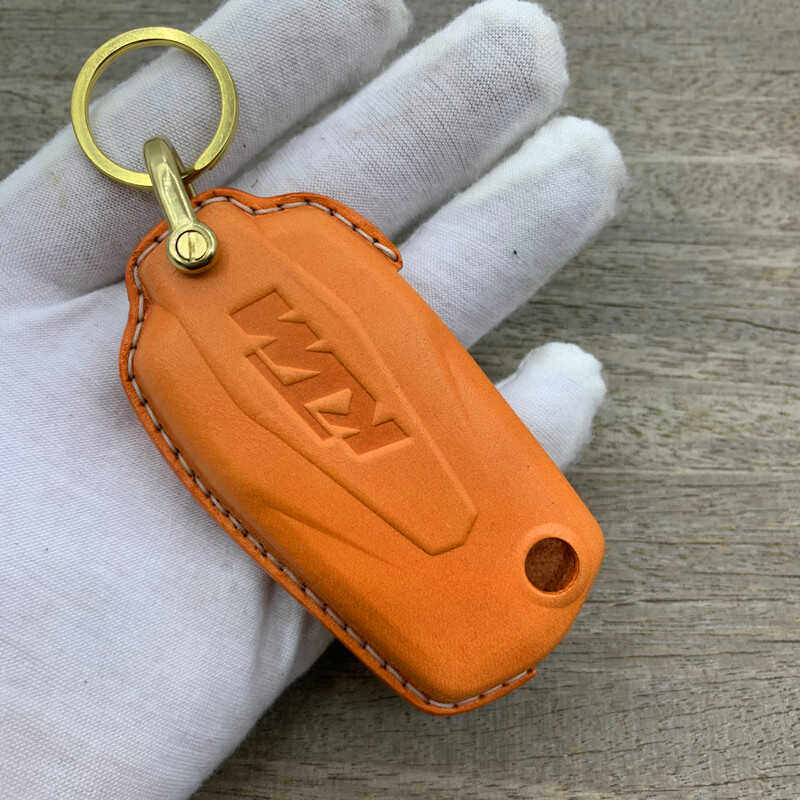 KTM 1290 Adventure leather key case and lanyard set with brass ring