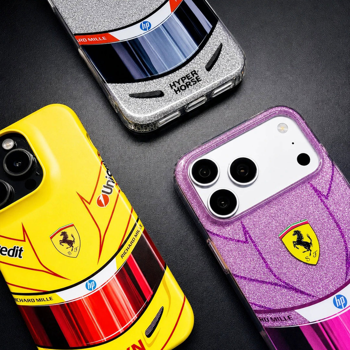 Lewis Hamilton Monaco pink helmet-inspired iPhone case with glitter racing design