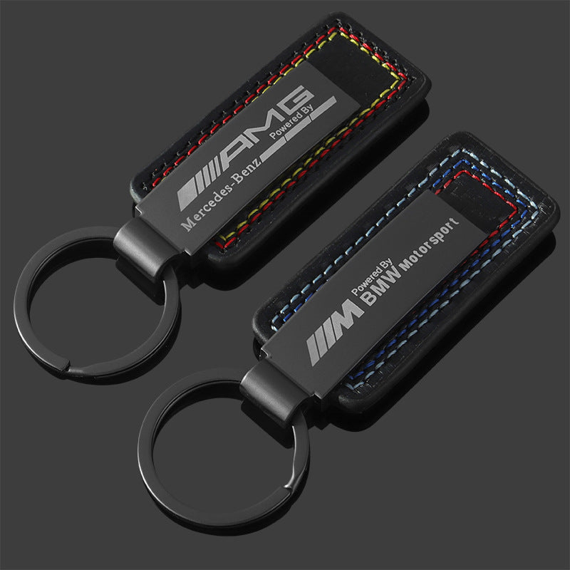 Mercedes-AMG & BMW M Motorsport Leather Keychain – Premium Key Fob Strap with Racing Stitching