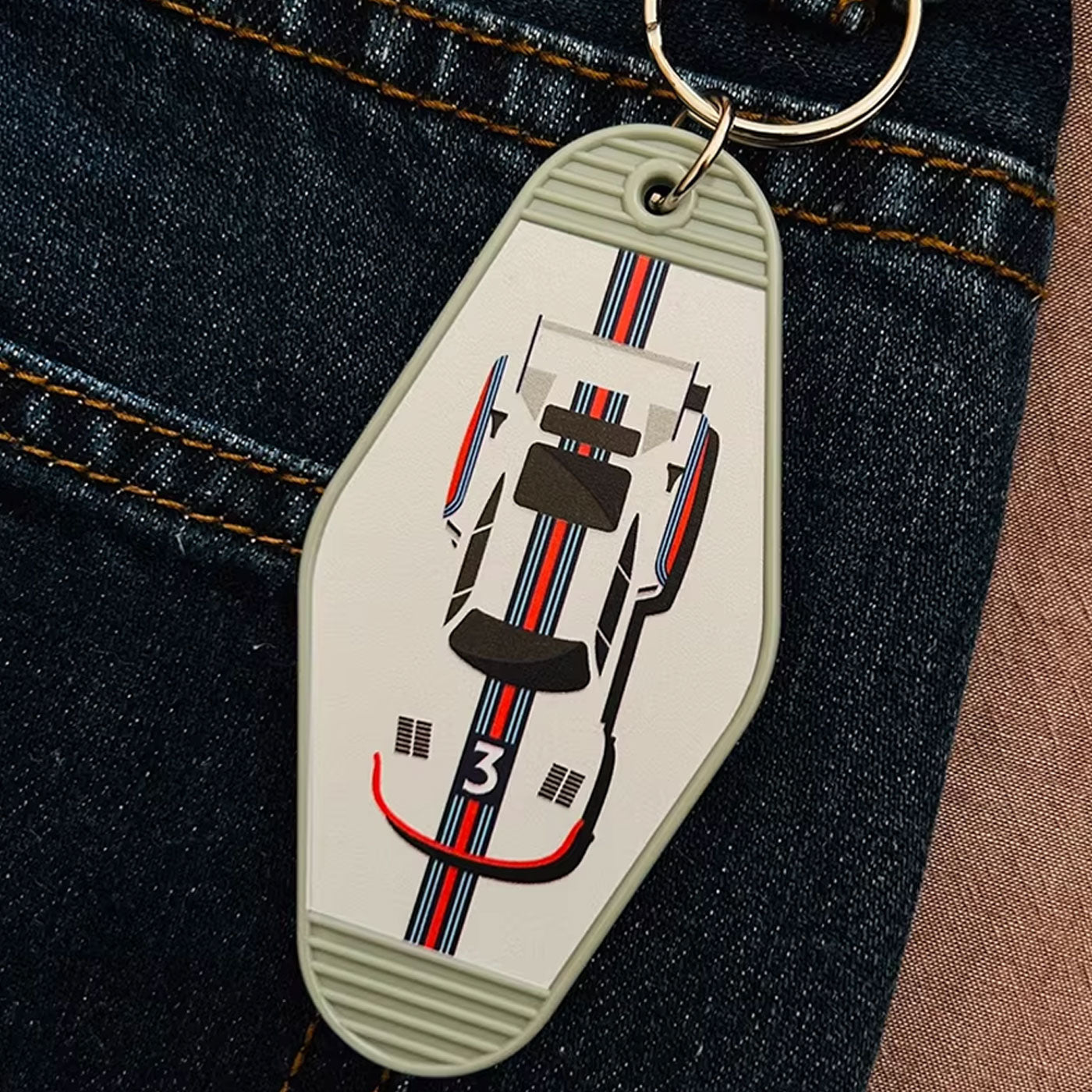 Vintage Racing Livery Hotel Key Tag - Gulf Martini Le Mans Style