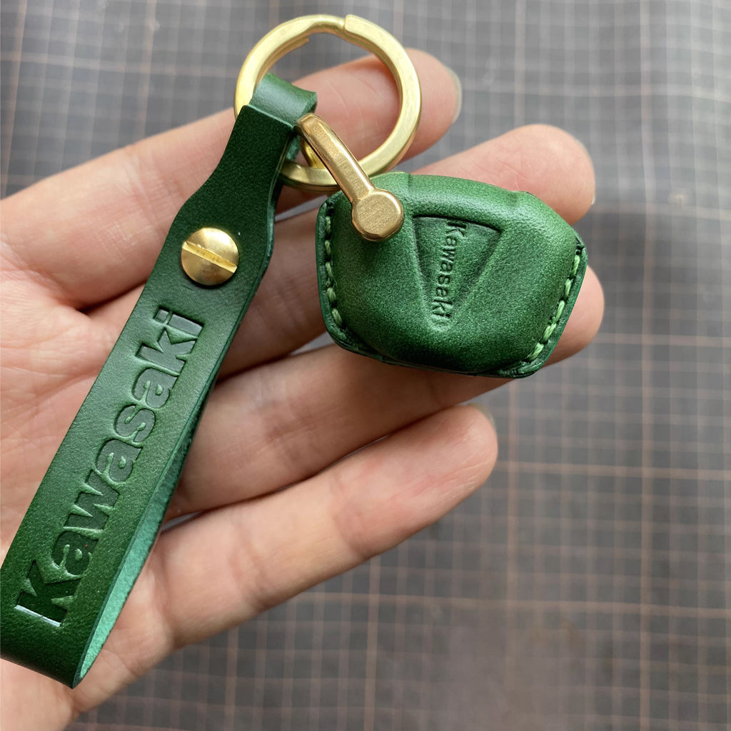 Handcrafted Kawasaki Italian Buttero Leather Key Fob Cover for Ninja 400, Z900, Z400, ZX-10R