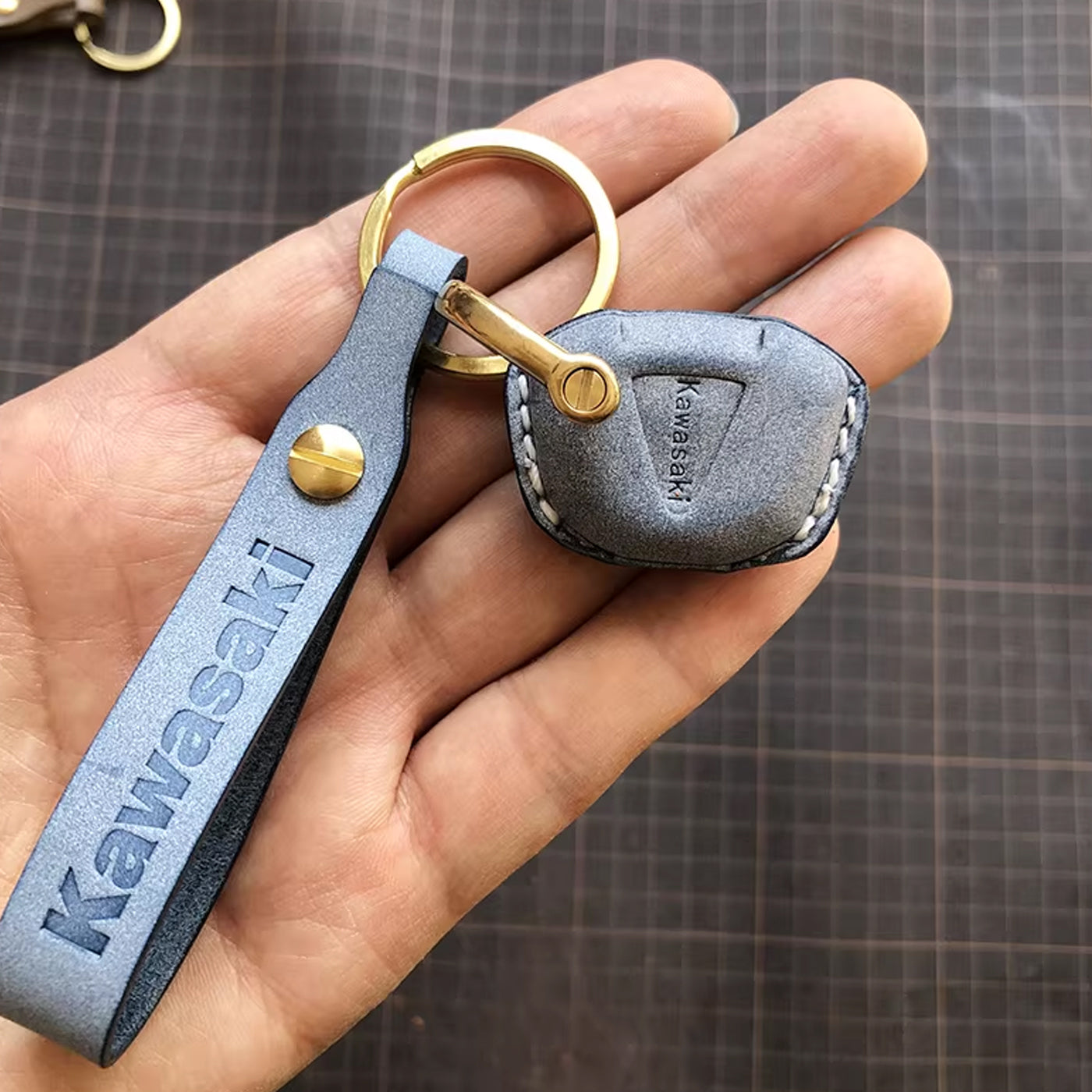 Handcrafted Kawasaki Italian Buttero Leather Key Fob Cover for Ninja 400, Z900, Z400, ZX-10R