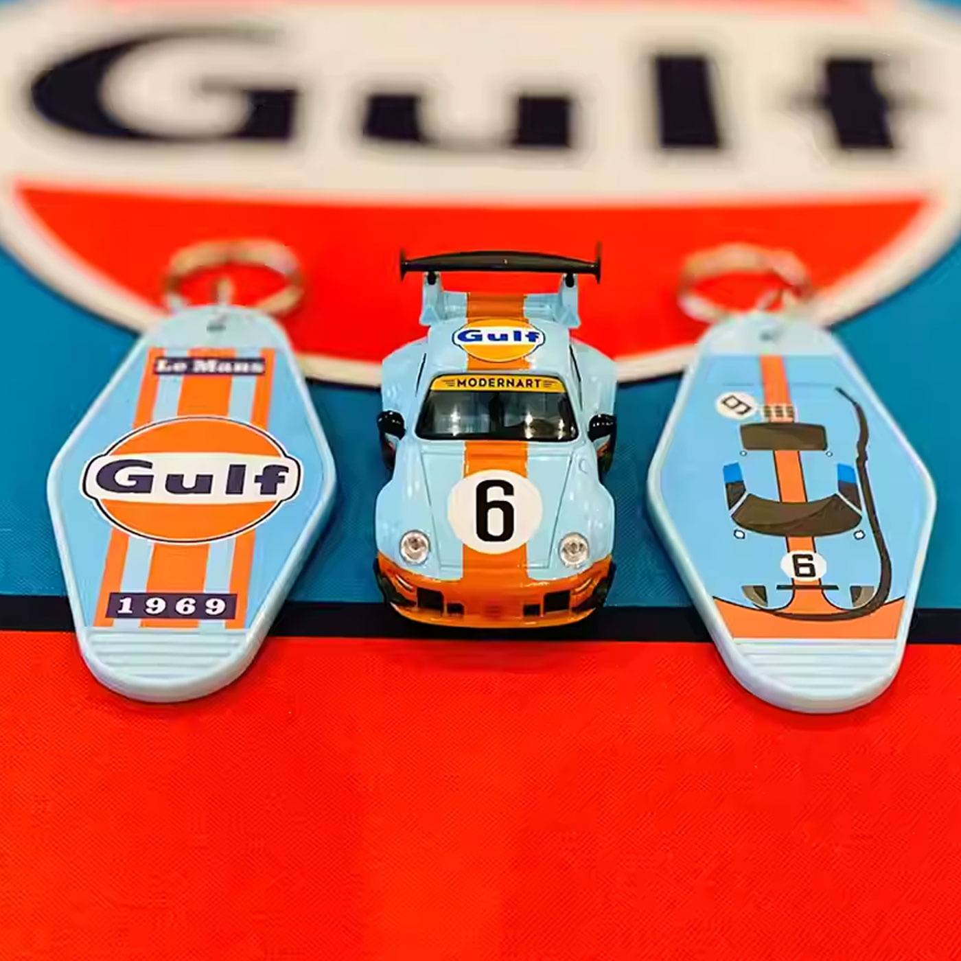 Vintage Racing Livery Hotel Key Tag - Gulf Martini Le Mans Style