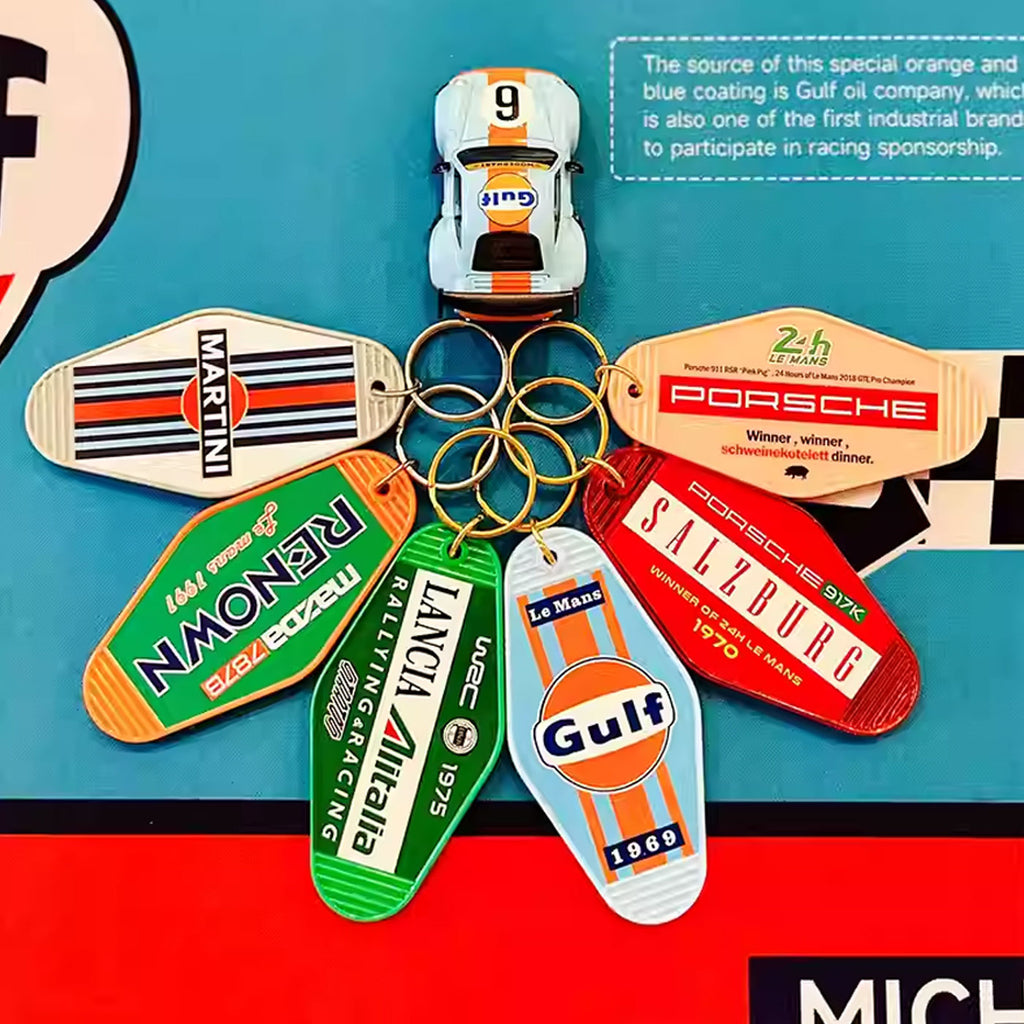 Vintage Racing Livery Hotel Key Tag - Gulf Martini Le Mans Style