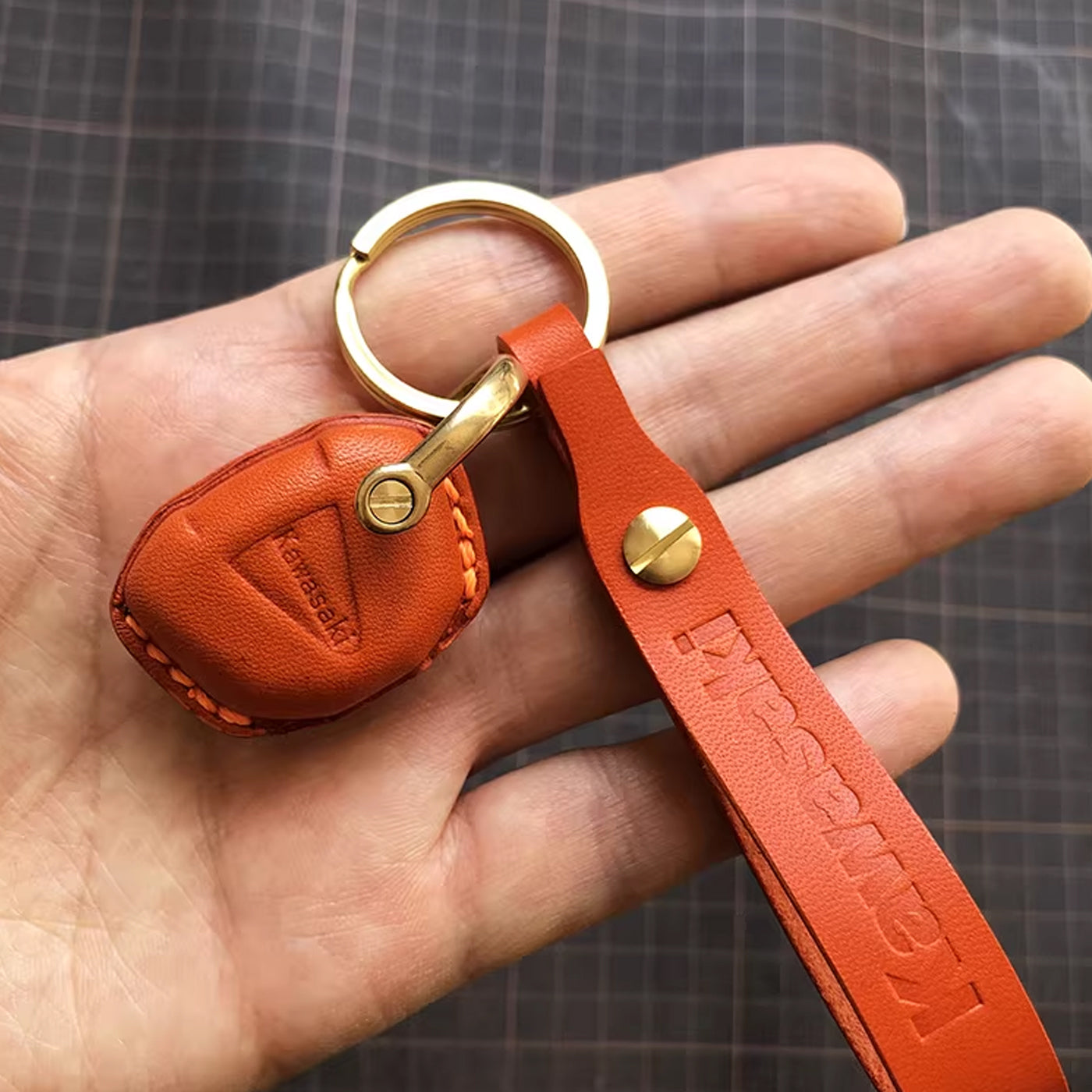 Handcrafted Kawasaki Italian Buttero Leather Key Fob Cover for Ninja 400, Z900, Z400, ZX-10R