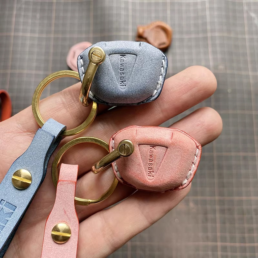 Handcrafted Kawasaki Italian Buttero Leather Key Fob Cover for Ninja 400, Z900, Z400, ZX-10R