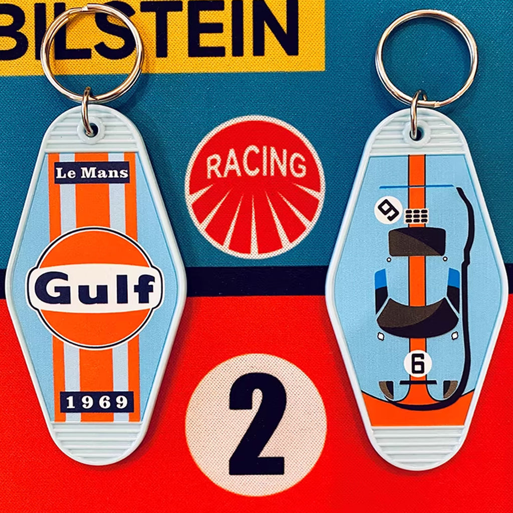 Vintage Racing Livery Hotel Key Tag - Gulf Martini Le Mans Style