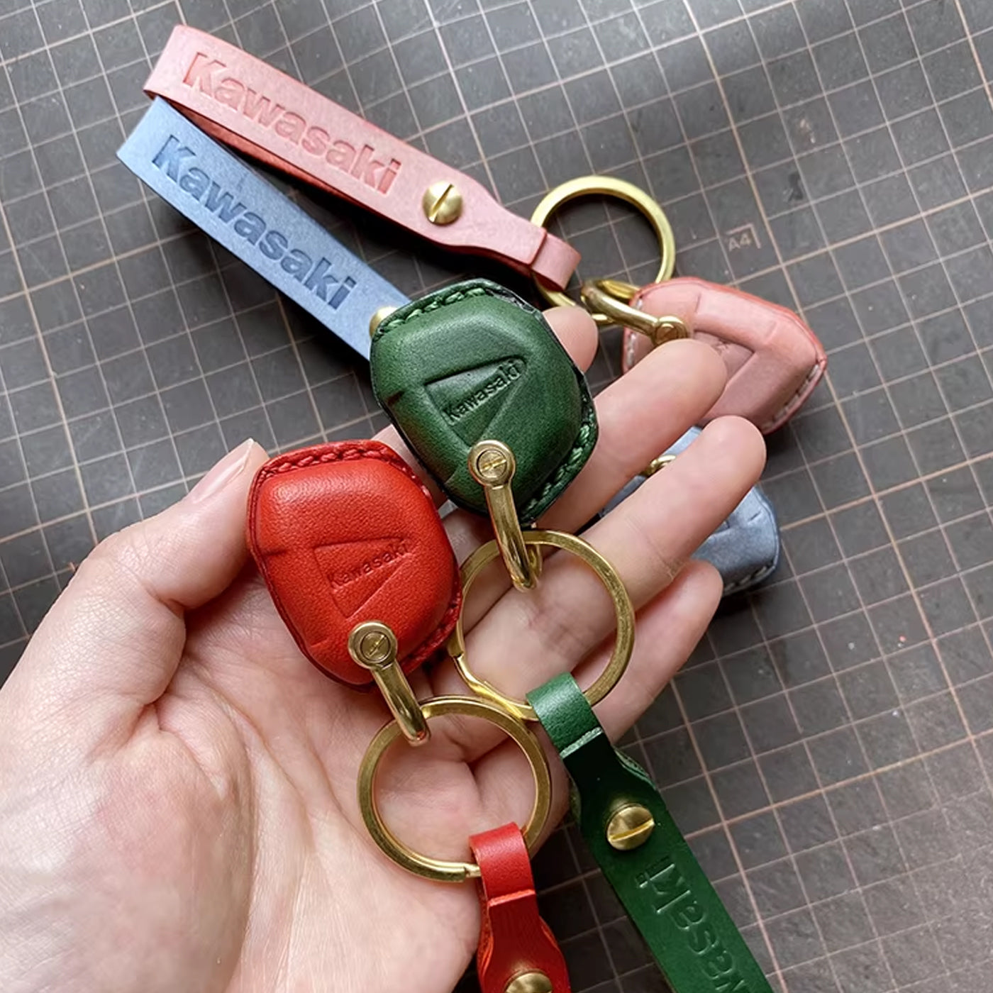 Handcrafted Kawasaki Italian Buttero Leather Key Fob Cover for Ninja 400, Z900, Z400, ZX-10R