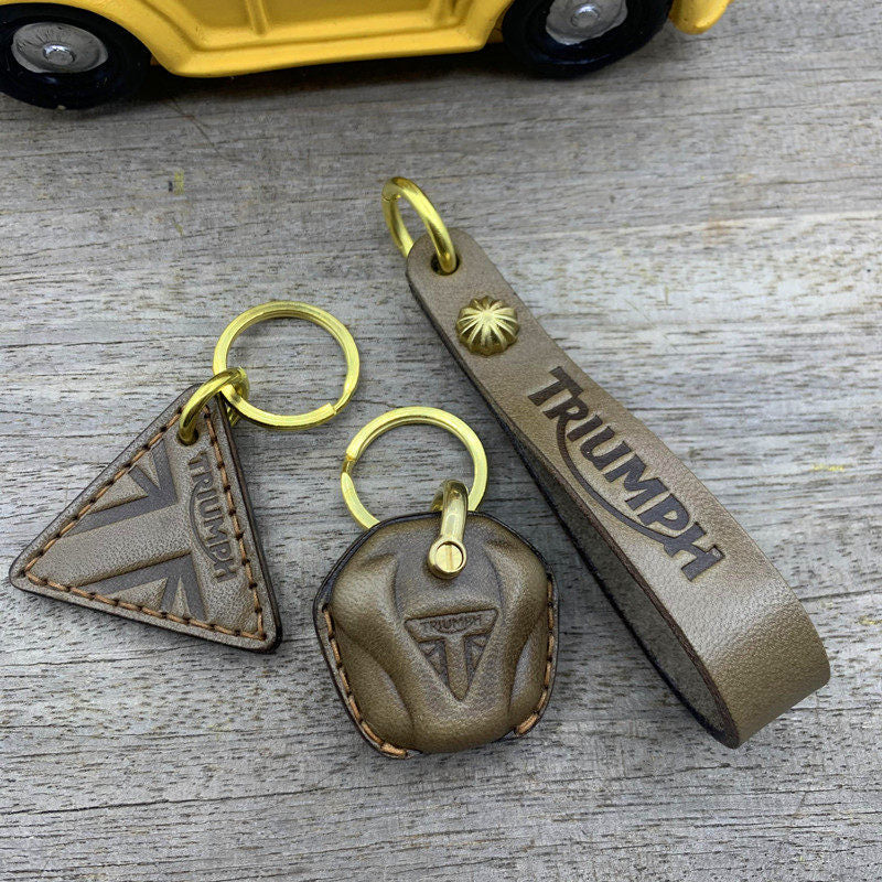 Triumph motorcycle handmade leather key cover available in multiple colors